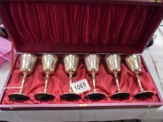 A cased set of six silver goblets, maker C S G & Co., Birmingham 1972.and original purchase receipt.