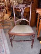 A Victorian mahogany inlaid bedroom chair, COLLECT ONLY.