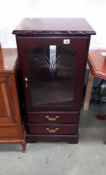 A dark wood stained display cabinet with cut glass door 53cm x 46cm x height 105cm, COLLECT ONLY