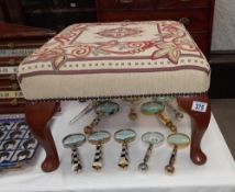 A Stuart Jones foot stool with tapestry top COLLECT ONLY