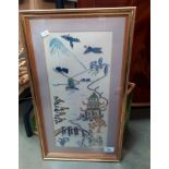 A Chinese silk embroidery in gilt frame