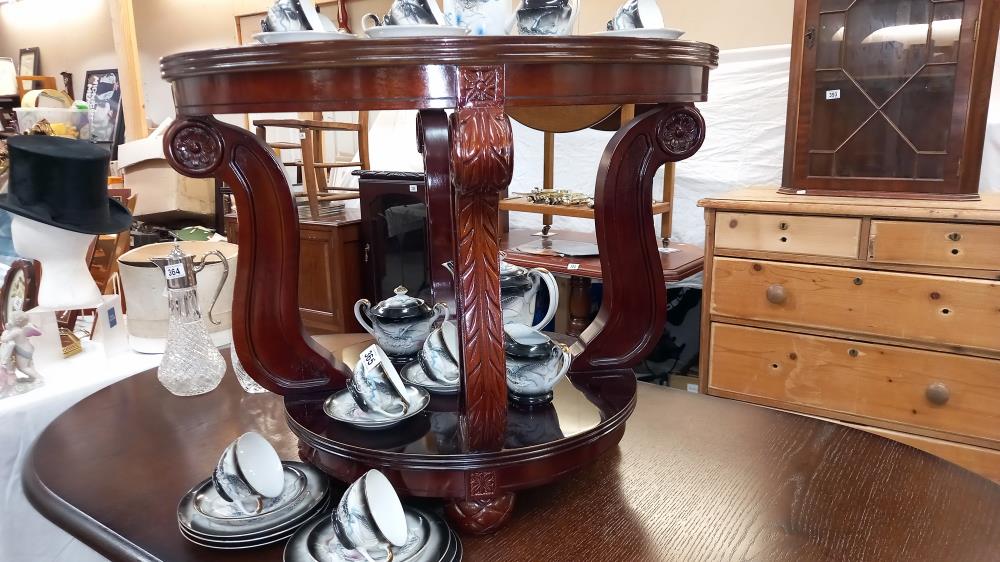 A dark wood stained round coffee table with bevel glass top Diameter 71cm, height 58cm COLLECT ONLY - Image 2 of 2