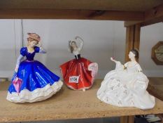 Three Royal Doulton figurines, Mary figure of the year, My Love and Karen.