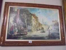 A framed oil on canvas of Lincoln street scene COLLECT ONLY.