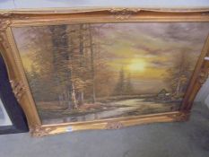 A gilt framed oil on canvas rural scene, COLLECT ONLY.