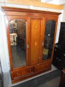 A mahogany inlaid combination wardrobe with mirrored doors, COLLECT ONLY.