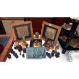 A quantity of Egyptian revival ornaments including framed plaques