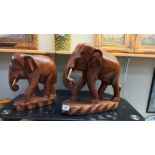 2 lovely vintage teak carvings of a bull and cow elephant height 31cm and 38cm COLLECT ONLY