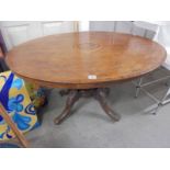 A Victorian oval mahogany inlaid tip top table, COLLECT ONLY.
