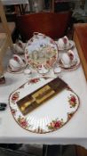 An Old Country Roses Royal Albert cake platter etc plus a Royal Vale tea set