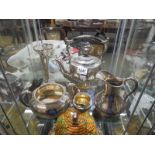 A mixed lot of silver plate including kettle.