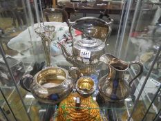 A mixed lot of silver plate including kettle.