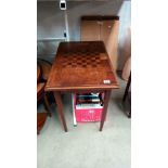 A Victorian inlaid mahogany tea table with chess board top, 74cm x 47cm x 63cm high, COLLECT ONLY