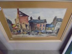 A framed and glazed watercolour street scene, COLLECT ONLY.