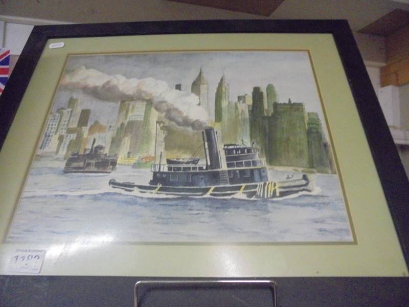 A framed city scape, possibly New York. COLLECT ONLY.