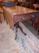 A Victorian Pembroke table on centre pedestal with splay feet, (top needs re-polishing) COLLECT ONLY