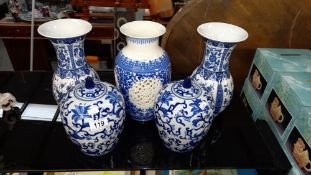 5 late 20c blue and white vases etc COLLECT ONLY