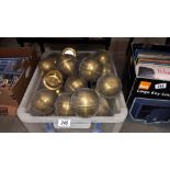 A large box of brass bed knobs and caps for restoration of Victorian beds COLLECT ONLY