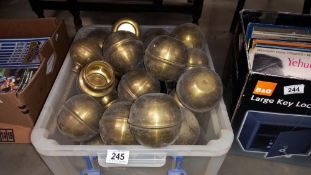 A large box of brass bed knobs and caps for restoration of Victorian beds COLLECT ONLY