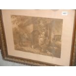 A framed and glazed farmyard scene lithograph, COLLECT ONLY.