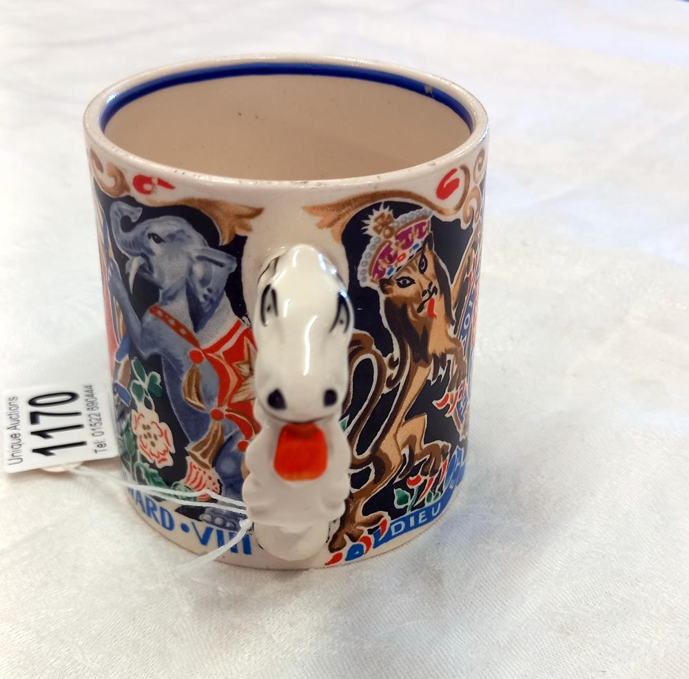 A Burleigh Ware coronation mug for King Edward VIII decorated with a colourful design by Dame - Image 3 of 6
