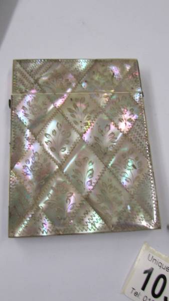 A 19th century mother of pearl card case and an art deco mother of pearl caviar dish. - Image 2 of 3