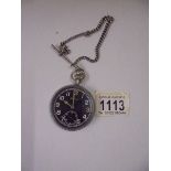 An unusual vintage pocket watch in white metal with attached silver Albert chain.