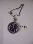 An unusual vintage pocket watch in white metal with attached silver Albert chain.