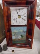 An early 20th century mahogany wall clock with pictorial scene, COLLECT ONLY.