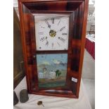 An early 20th century mahogany wall clock with pictorial scene, COLLECT ONLY.