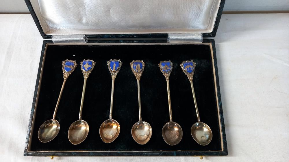 A cased sterling silver teaspoons with enamelled landmarks (Cities of India) - Image 2 of 2