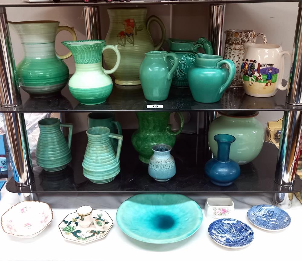 A quantity of pottery jugs, vases etc including Shelley, Mason etc