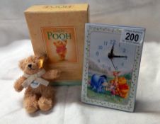 A boxed Disney Winnie the Pooh clock & a Steiff Bear keyring