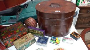 A vintage metal hat box & collectors tins COLLECT ONLY