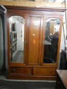 A Victorian mahogany combination wardrobe with mirrored doors, COLLECT ONLY.