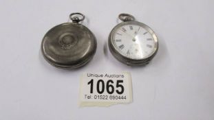 A silver full hunter pocket watch and another silver pocket watch.