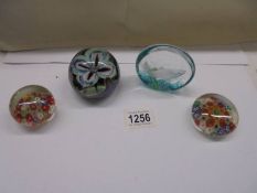 A Caithness limited edition 93/500 salmon paperweight, an Okra glass studios & 2 millifiori examples