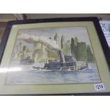 A framed and glazed New York river scene. COLLECT ONLY.