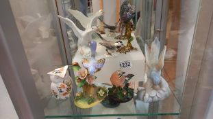 A Lladro swan and other bird figures including Goebel and Ainsley.