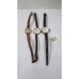 Two vintage 9ct gold wrist watches and a vintage silver wrist watch.