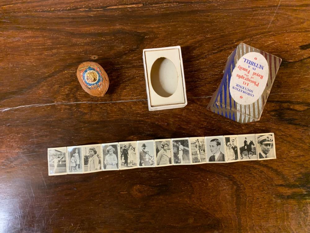 A George VI novelty, coronation souvenir, modelled as a walnut housing a concertina of 16 - Image 5 of 5