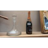 A ships decanter engraved with a sailing ship & a bottle of Lanson champagne COLLECT ONLY