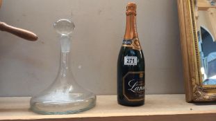 A ships decanter engraved with a sailing ship & a bottle of Lanson champagne COLLECT ONLY