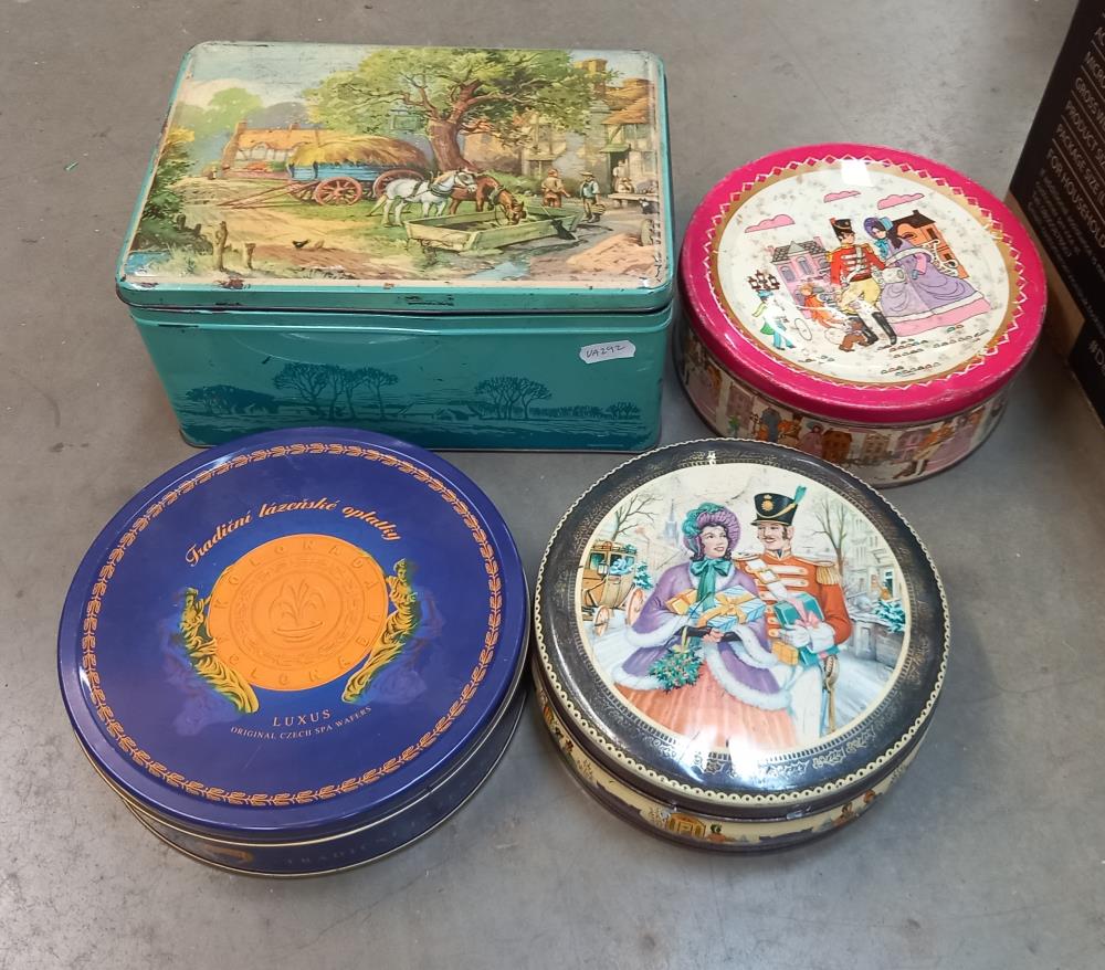 A large box of old tins including Mackintosh, state express cigarettes etc - Image 2 of 6