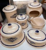 A quantity of matching kitchen pottery including cheese dish, salt, etc Marked Victoria pottery on