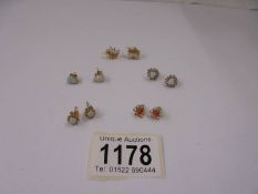 Five pairs of gold earrings,