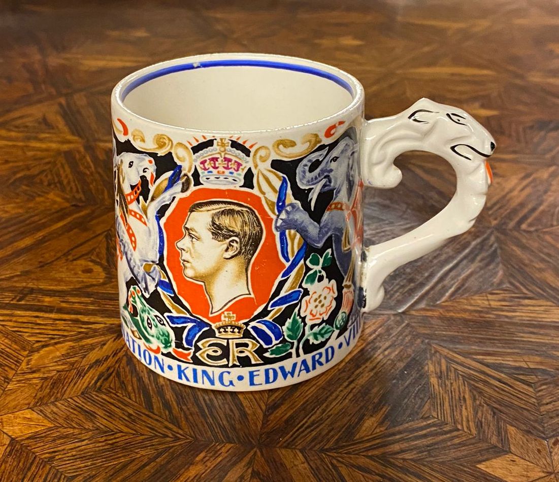 A Burleigh Ware coronation mug for King Edward VIII decorated with a colourful design by Dame - Image 6 of 6