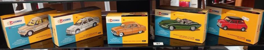 5 boxed Corgi 50th Anniversary models including Ford sapphire Cosworth etc.