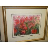 A framed and glazed watercolour of poppies signed Gillian Beale. COLLECT ONLY.