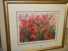 A framed and glazed watercolour of poppies signed Gillian Beale. COLLECT ONLY.